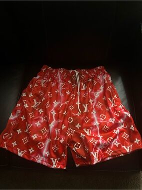 Men’s Red Logo-Print Athletic Shorts with Drawstring